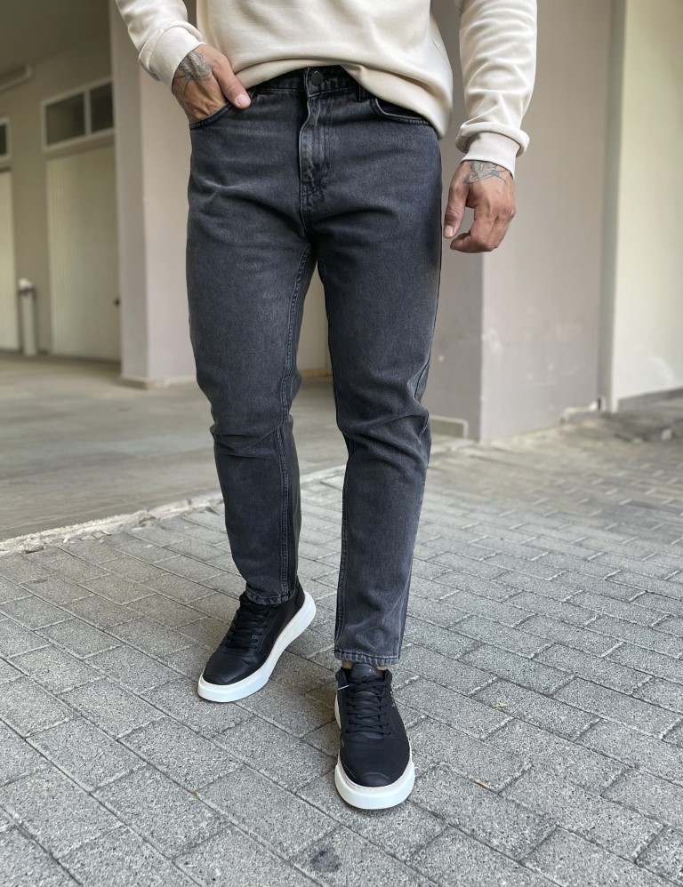 Ανδρικό μαύρο σταθερό Loose Jean πεντάτσεπο με φερμουάρ 2023 φωτογραφία